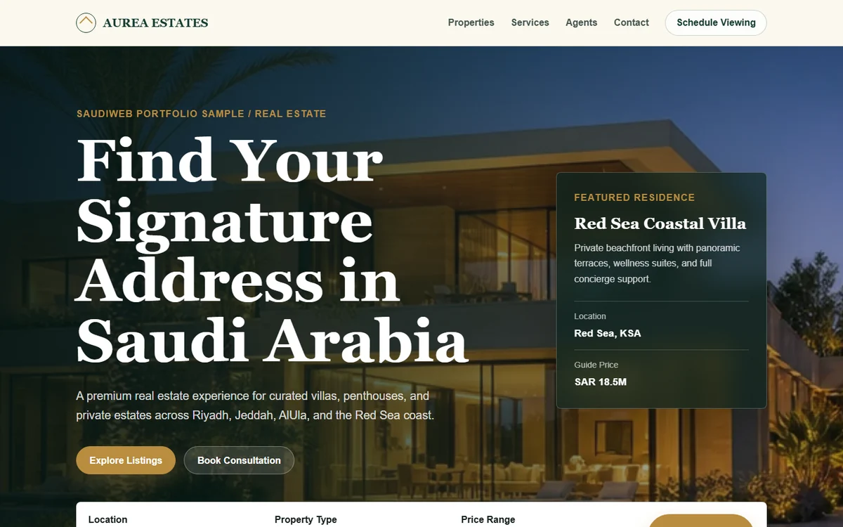 معاينة لموقع عقاري فاخر ضمن أعمال SaudiWeb