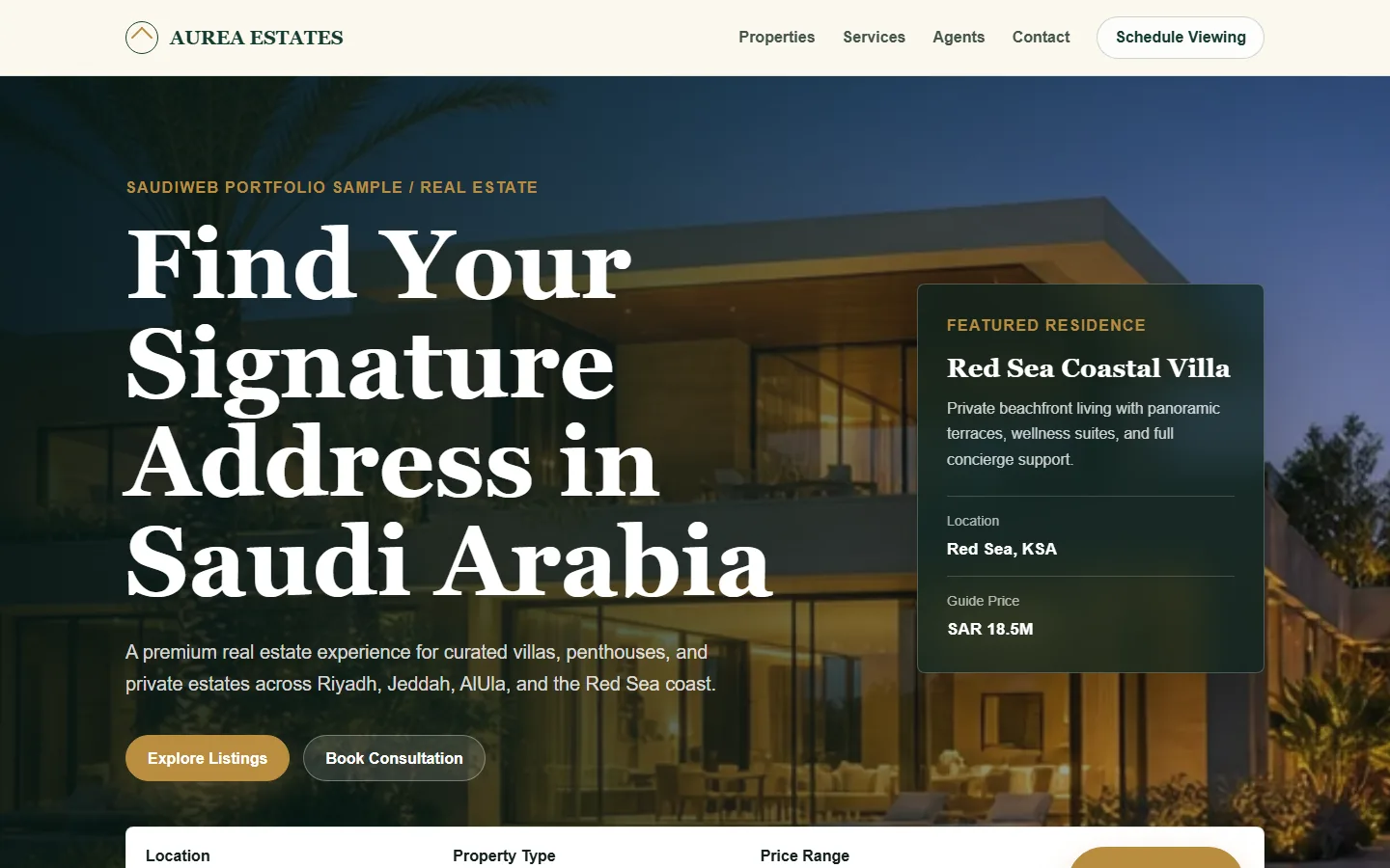 معاينة لنموذج موقع احترافي من أعمال مواقع السعودية